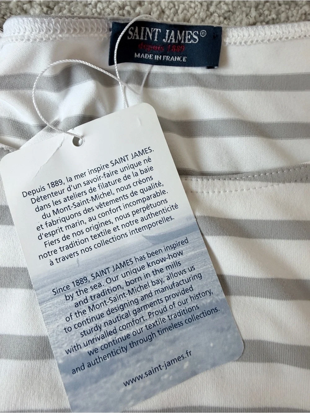 Saint James Breton Stripe Top NWT Size 4 White Grey French Sailor Shirt - Picture 11 of 13